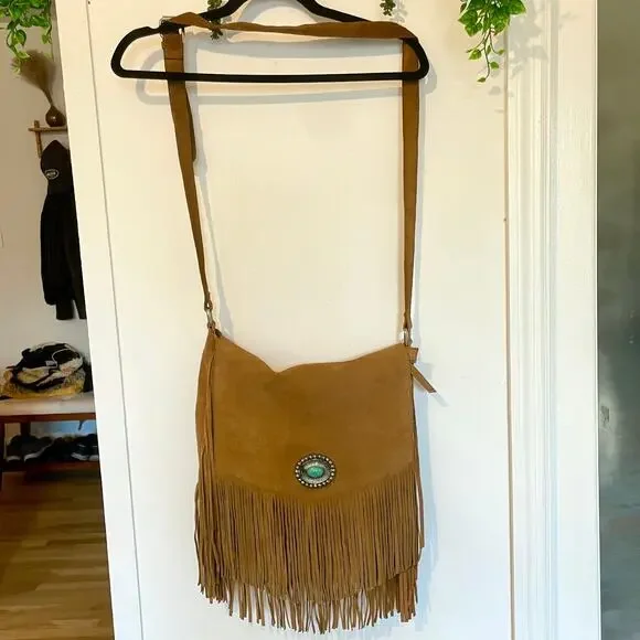 Ten79LA Ricky Suede Tan Crossbody Bag Fringe Western Native Inspired - Picture 2 of 15